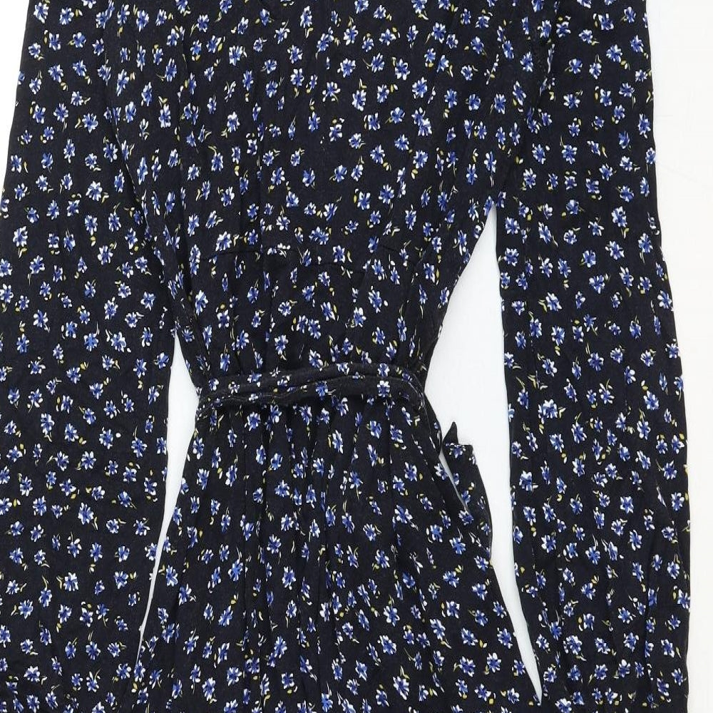 M&Co Womens Blue Floral Cotton Maxi Size 14 Round Neck Button