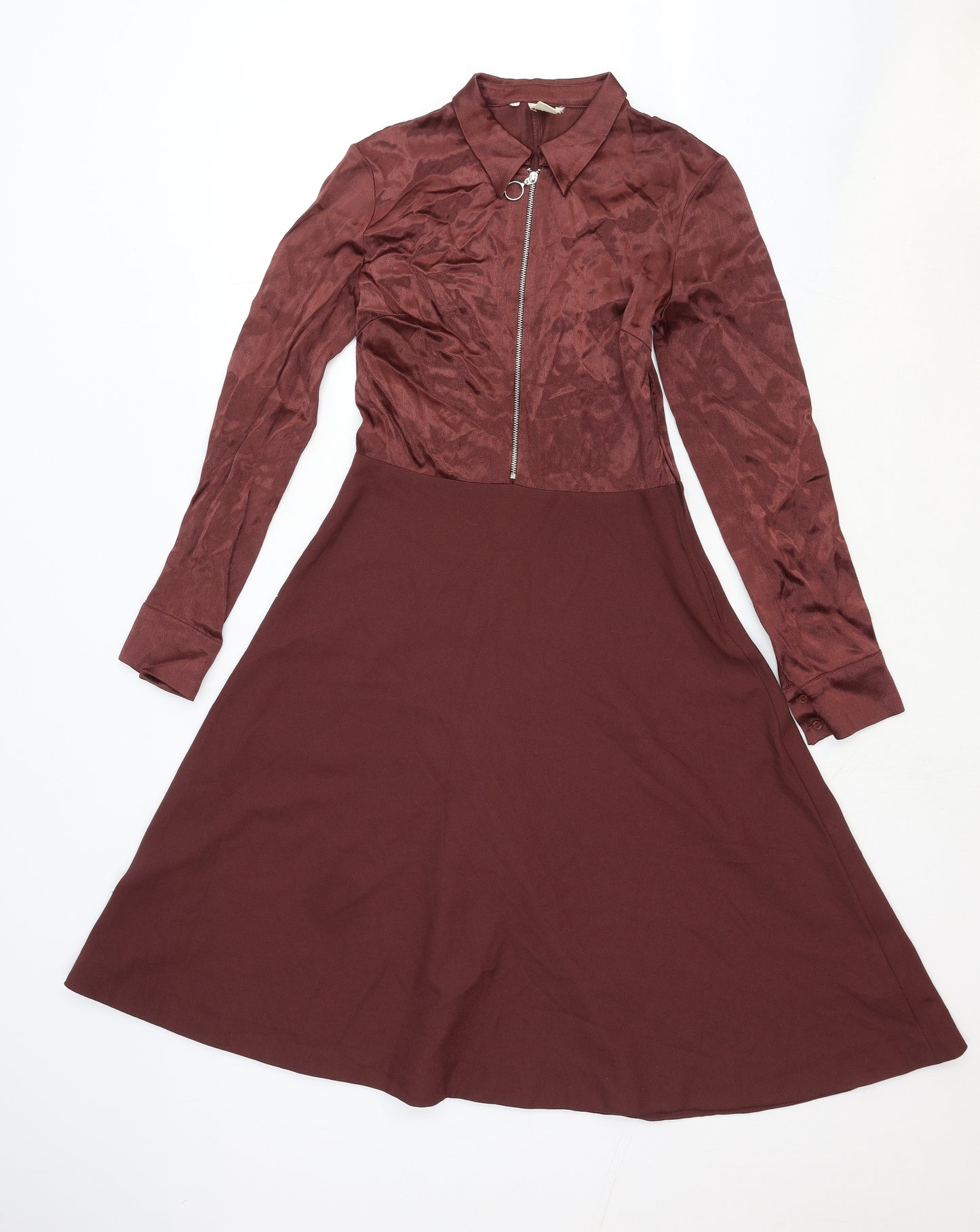 H&M Womens Red Viscose Fit & Flare Size 8 Collared Zip