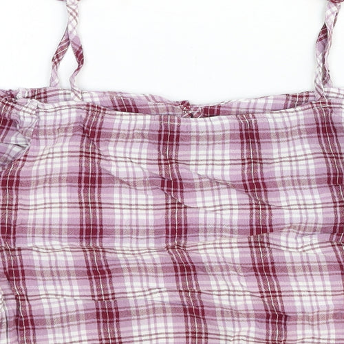 New Look Womens Red Plaid Cotton Basic Blouse Size 10 Off the Shoulder