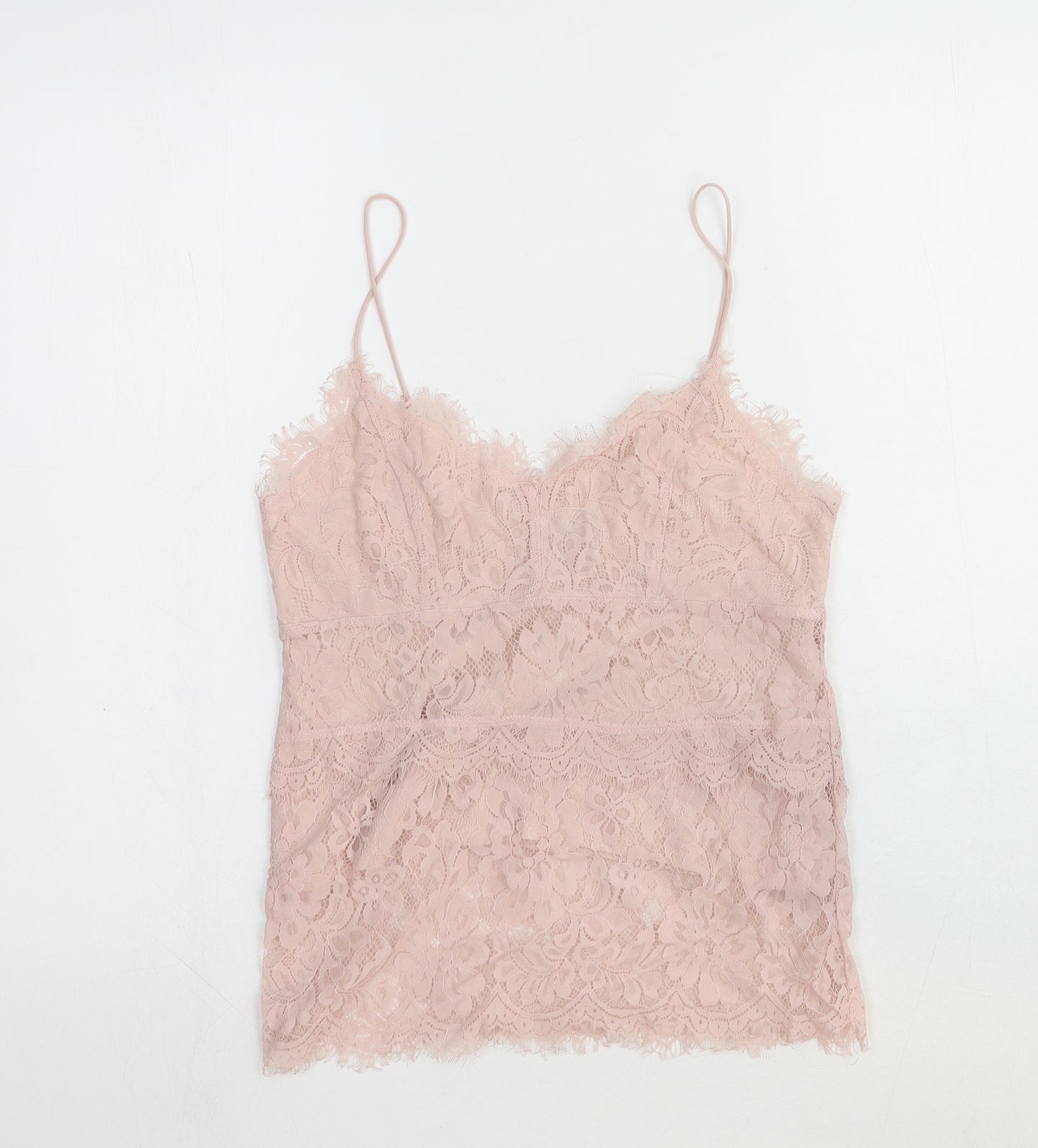 Topshop Womens Pink Floral Cotton Basic Tank Size 8 V-Neck