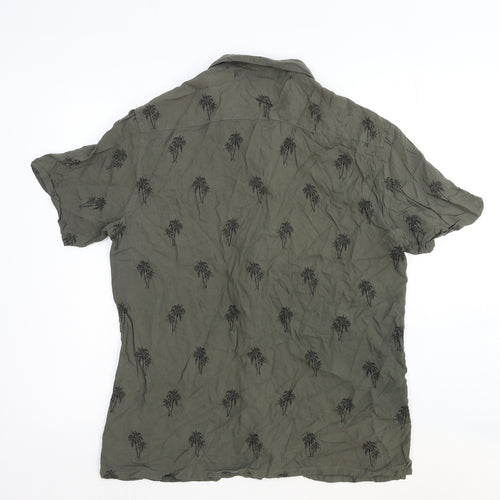 TU Mens Green Geometric Cotton Button-Up Size M Collared Button - Palm Tree