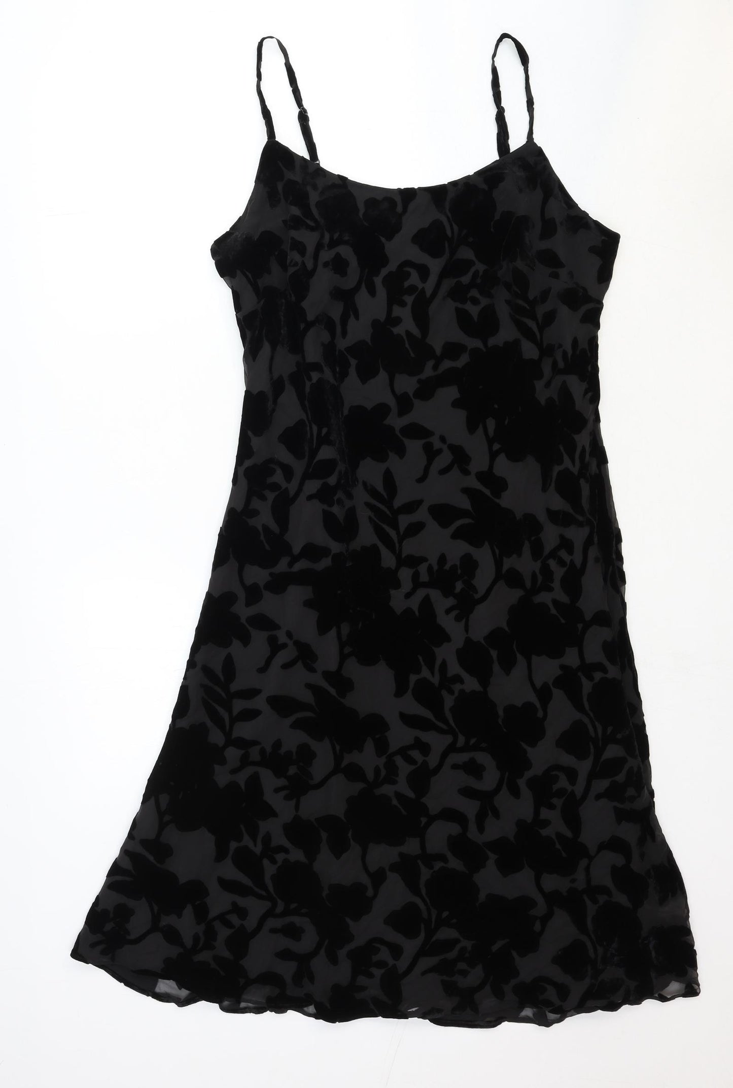 Marks and Spencer Womens Black Floral Cotton A-Line Size 16 Scoop Neck Pullover