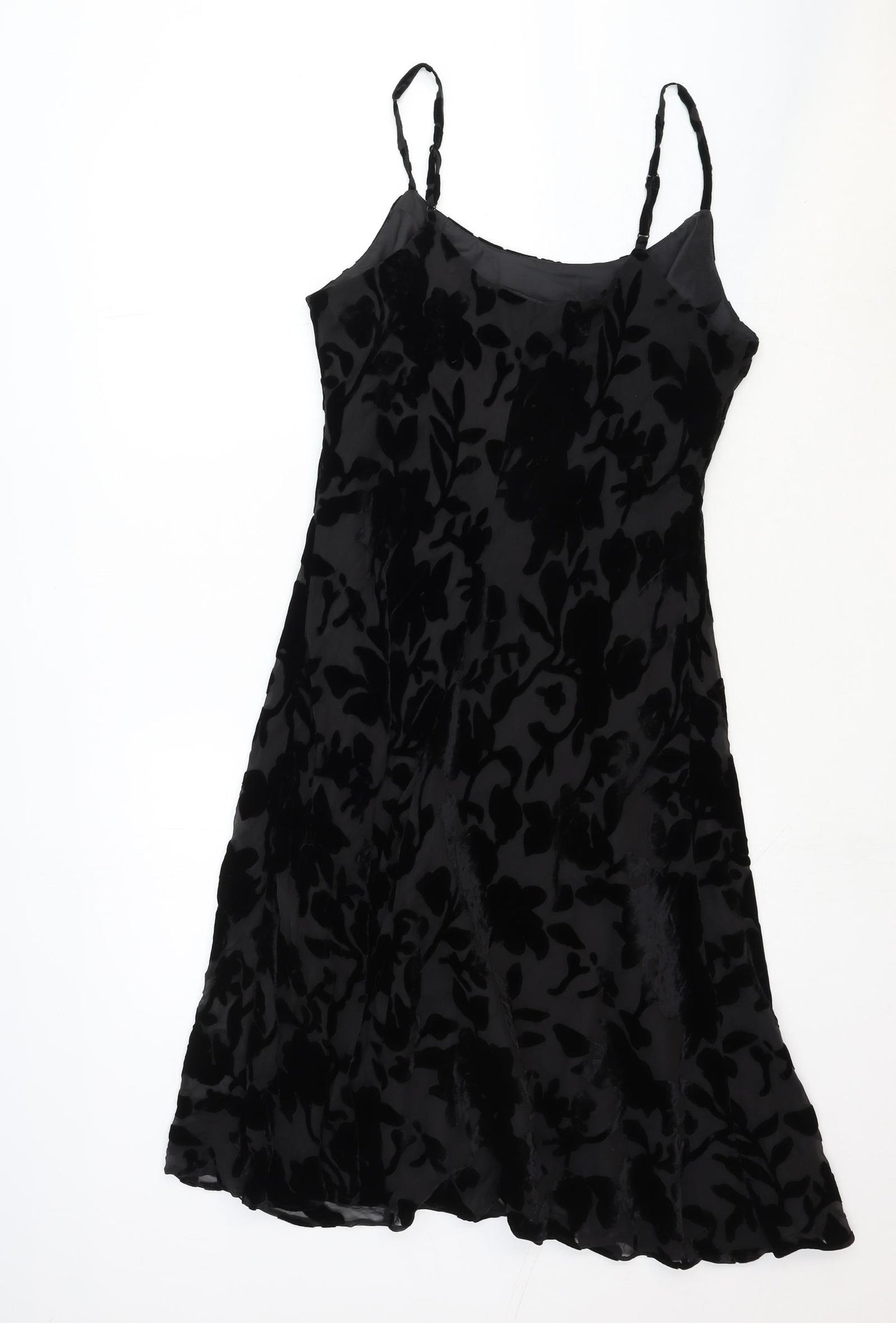 Marks and Spencer Womens Black Floral Cotton A-Line Size 16 Scoop Neck Pullover