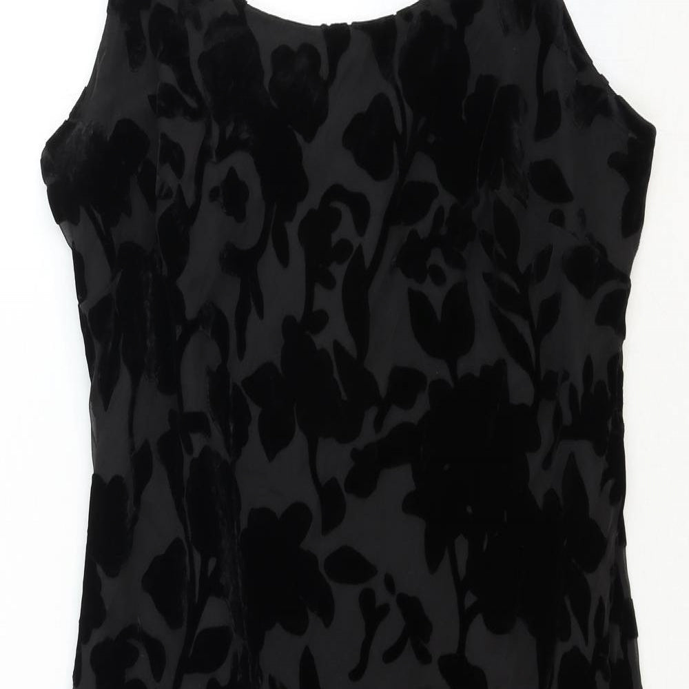 Marks and Spencer Womens Black Floral Cotton A-Line Size 16 Scoop Neck Pullover