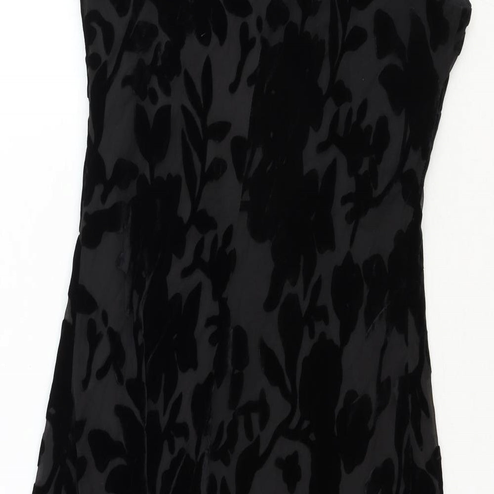 Marks and Spencer Womens Black Floral Cotton A-Line Size 16 Scoop Neck Pullover