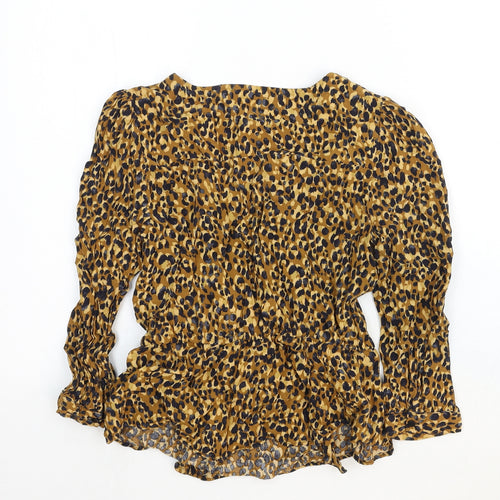 Zara Womens Brown Animal Print Viscose Basic Blouse Size XS V-Neck - Leopard Print