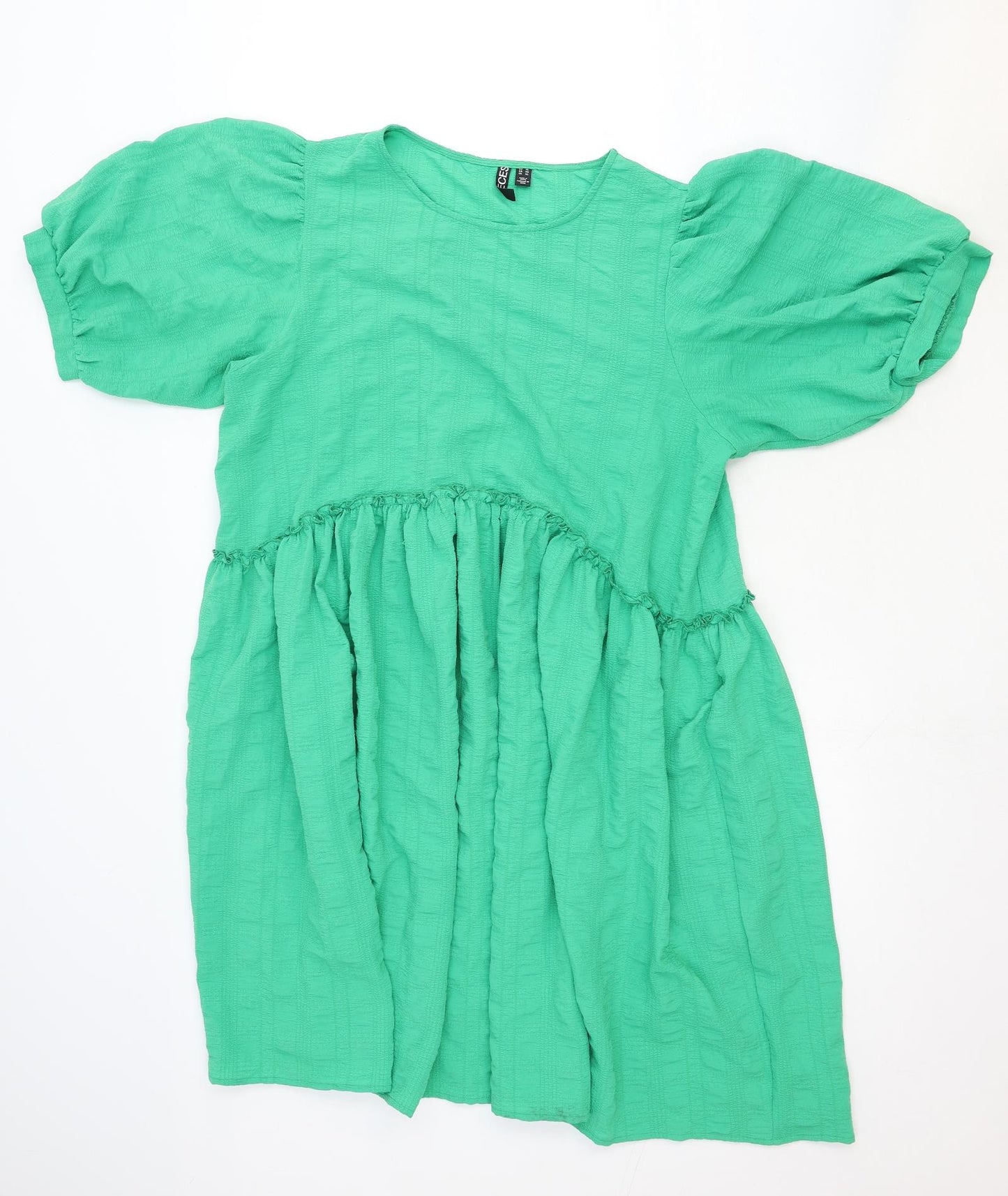 Pieces Womens Green Cotton Skater Dress Size XL Round Neck Pullover