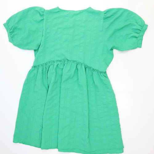 Pieces Womens Green Cotton Skater Dress Size XL Round Neck Pullover