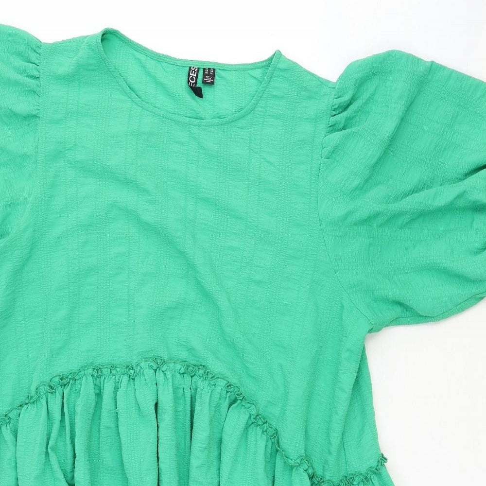 Pieces Womens Green Cotton Skater Dress Size XL Round Neck Pullover