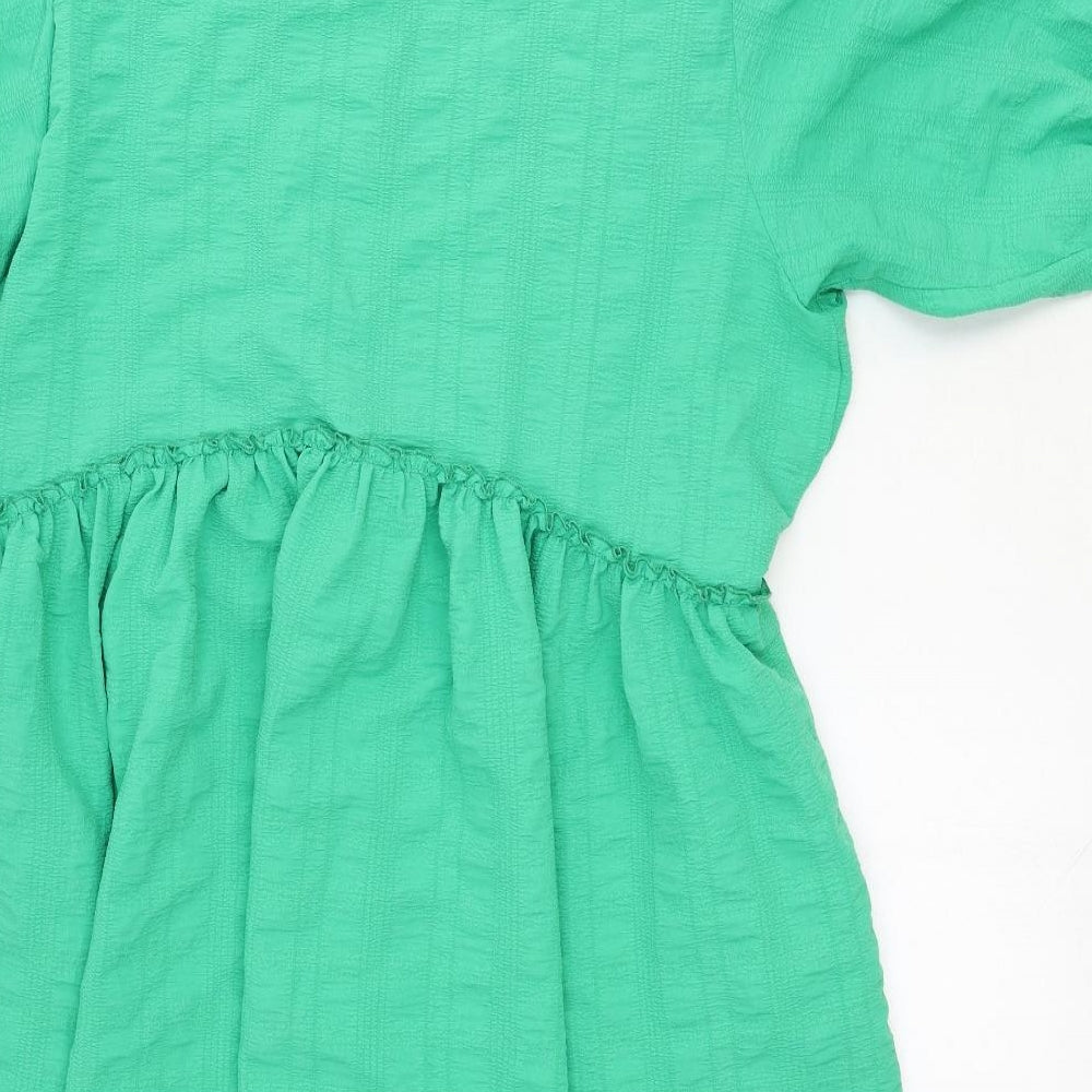 Pieces Womens Green Cotton Skater Dress Size XL Round Neck Pullover