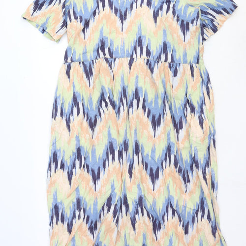 NEXT Womens Multicoloured Geometric Cotton Fit & Flare Size 16 V-Neck Pullover