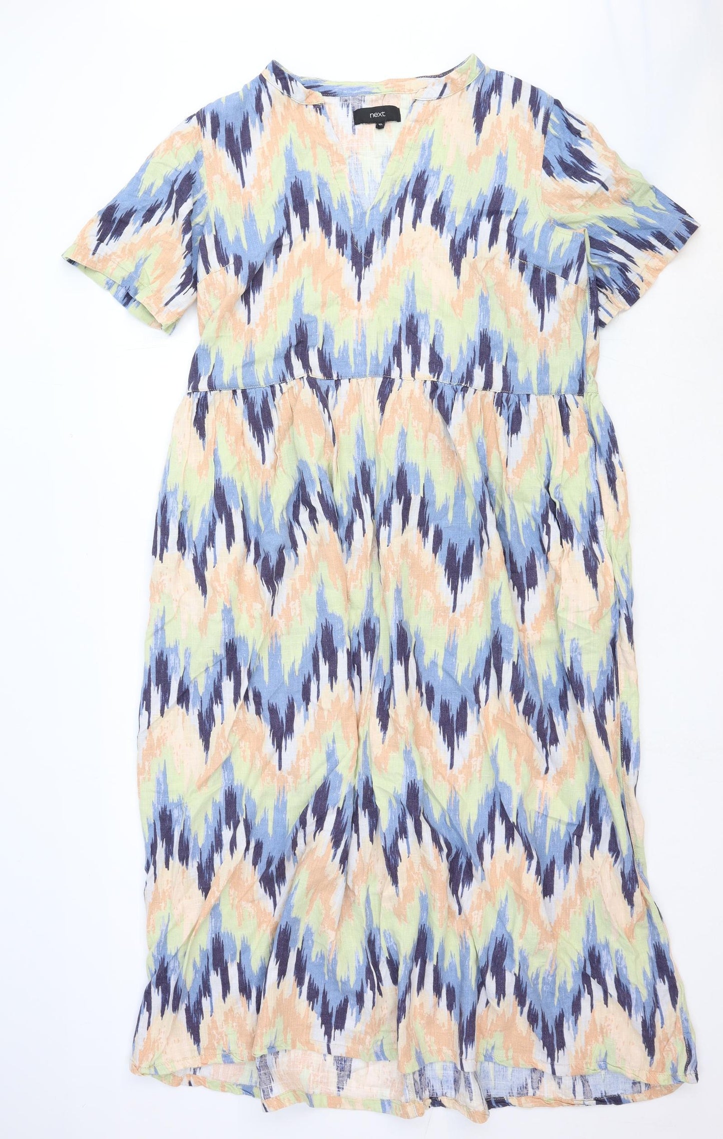 NEXT Womens Multicoloured Geometric Cotton Fit & Flare Size 16 V-Neck Pullover