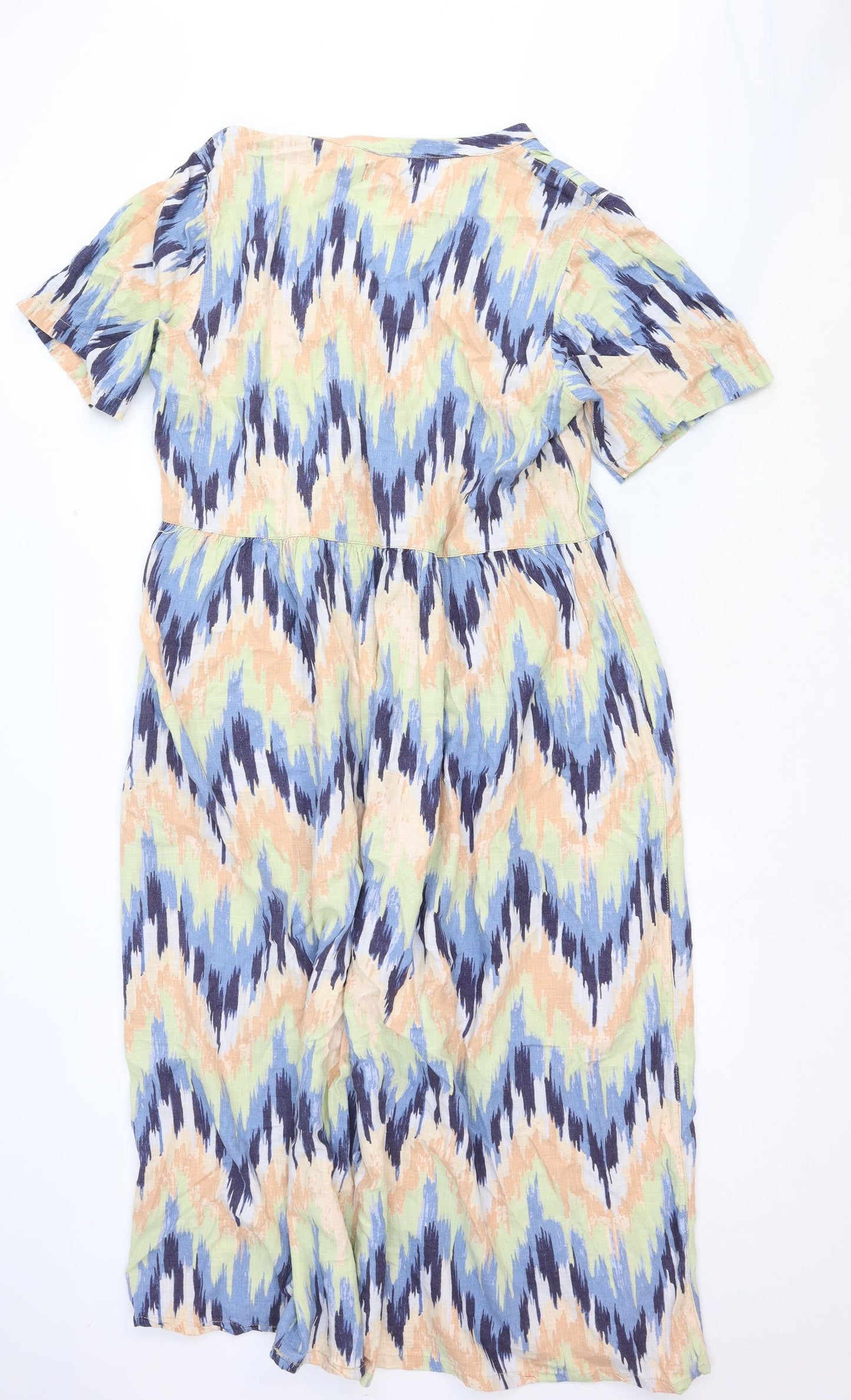 NEXT Womens Multicoloured Geometric Cotton Fit & Flare Size 16 V-Neck Pullover