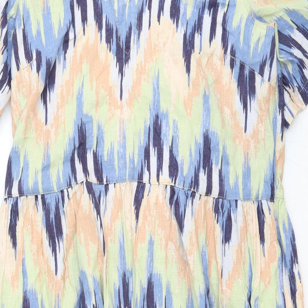 NEXT Womens Multicoloured Geometric Cotton Fit & Flare Size 16 V-Neck Pullover