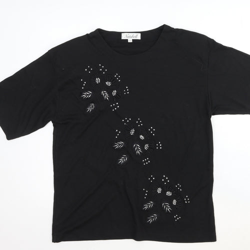 Nutshell Womens Black Geometric Cotton Basic T-Shirt Size S Scoop Neck