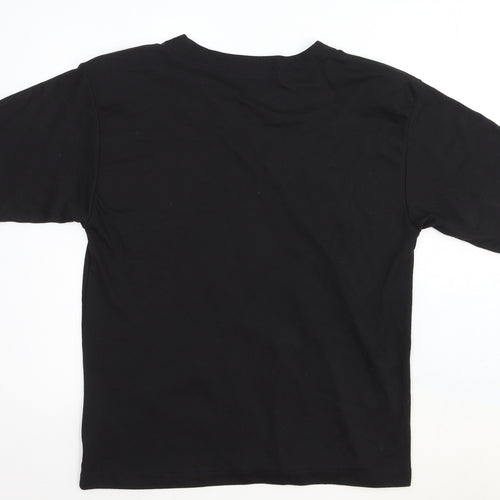 Nutshell Womens Black Geometric Cotton Basic T-Shirt Size S Scoop Neck