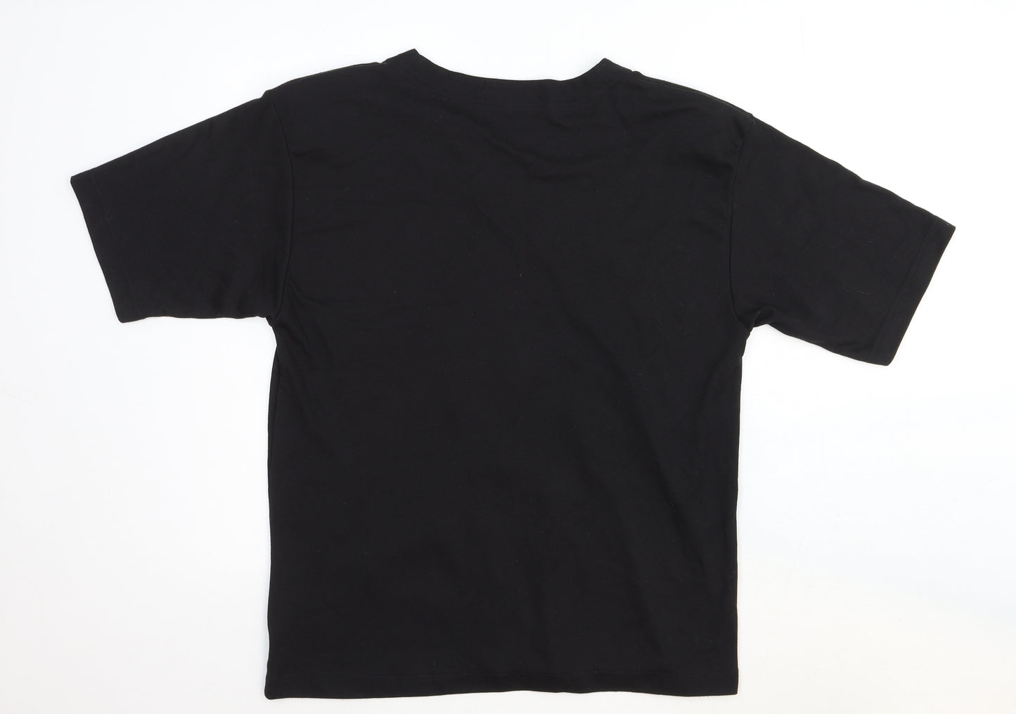 Nutshell Womens Black Geometric Cotton Basic T-Shirt Size S Scoop Neck