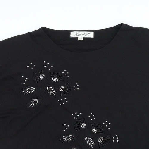 Nutshell Womens Black Geometric Cotton Basic T-Shirt Size S Scoop Neck
