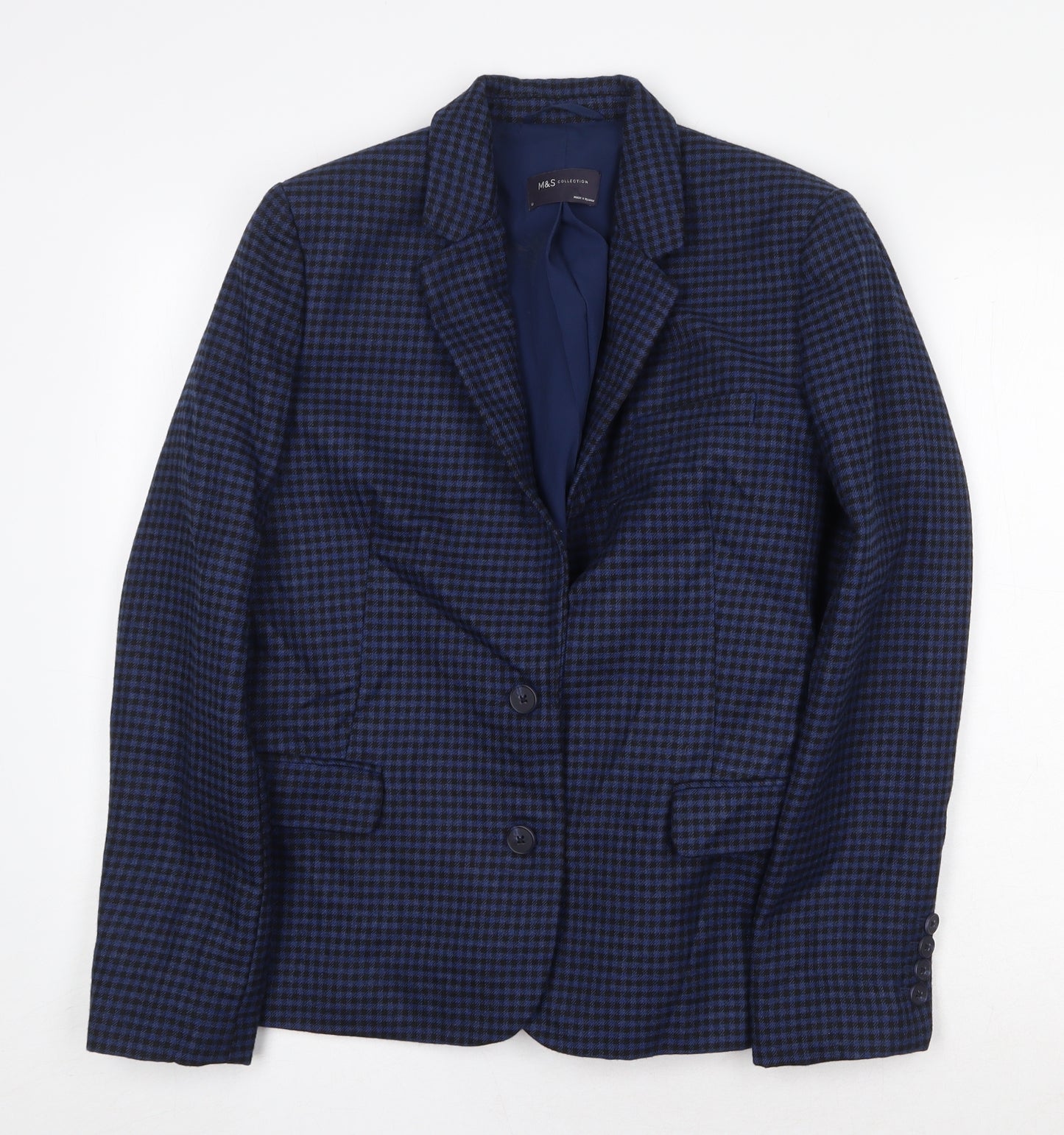 Marks and Spencer Womens Blue Geometric Jacket Blazer Size 12 Button