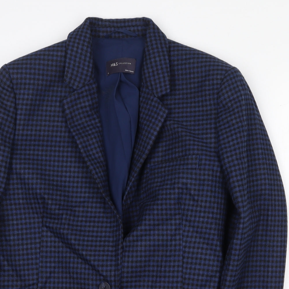 Marks and Spencer Womens Blue Geometric Jacket Blazer Size 12 Button