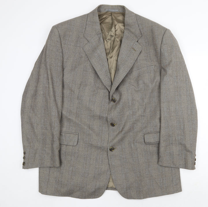 Preworn Mens Grey Plaid Wool Jacket Suit Jacket Size 44 Regular