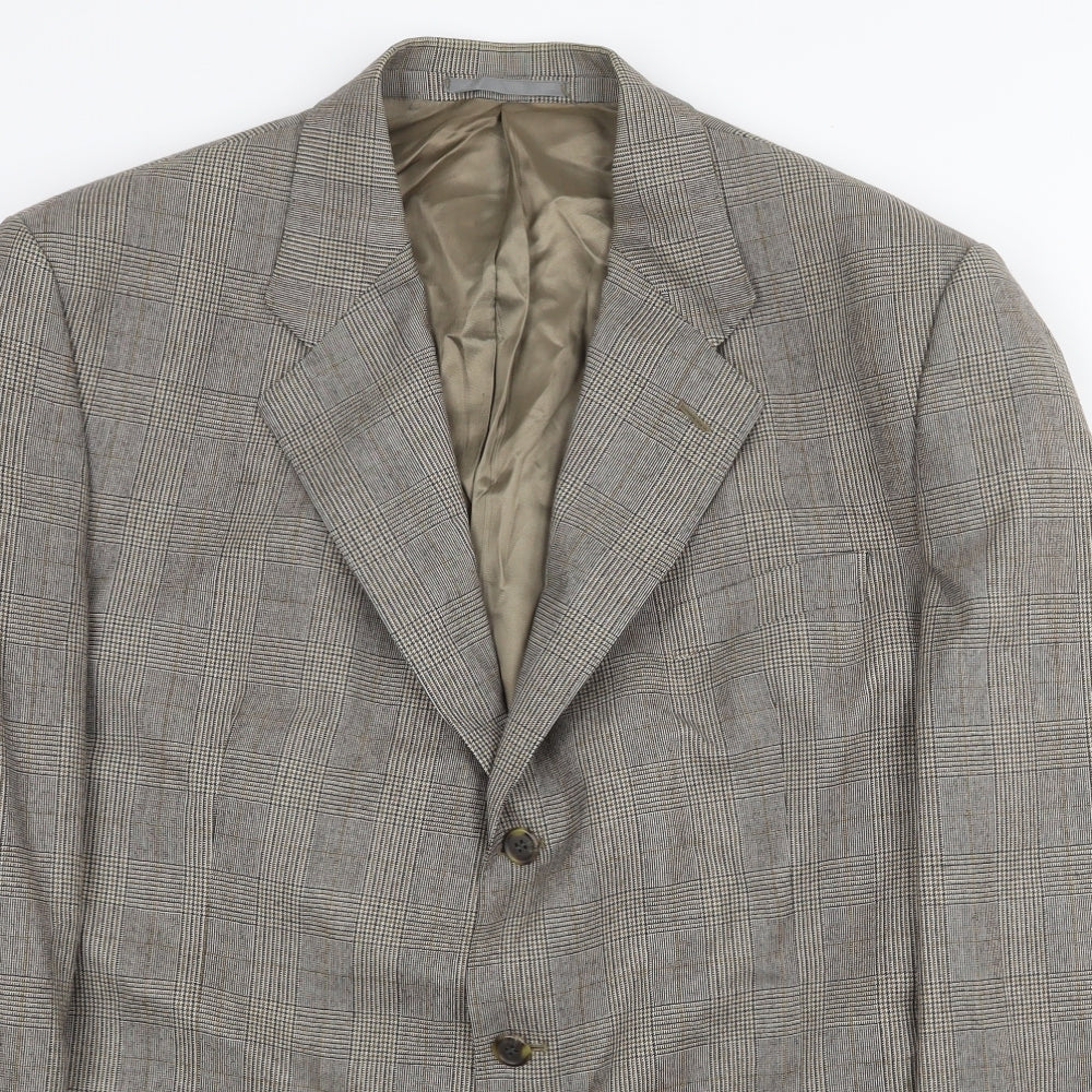 Preworn Mens Grey Plaid Wool Jacket Suit Jacket Size 44 Regular
