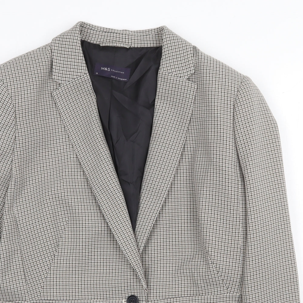 Marks and Spencer Womens Beige Geometric Jacket Blazer Size 18 Button