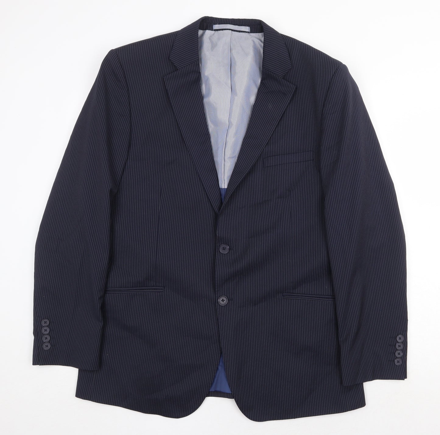Marks and Spencer Mens Blue Striped Wool Jacket Suit Jacket Size 42 Regular