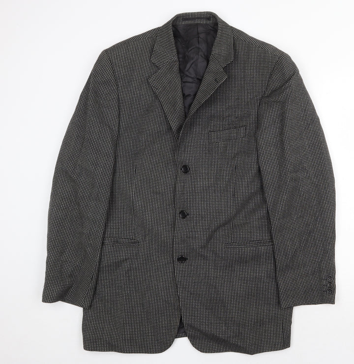 Preworn Mens Grey Geometric Wool Jacket Blazer Size 40 Regular