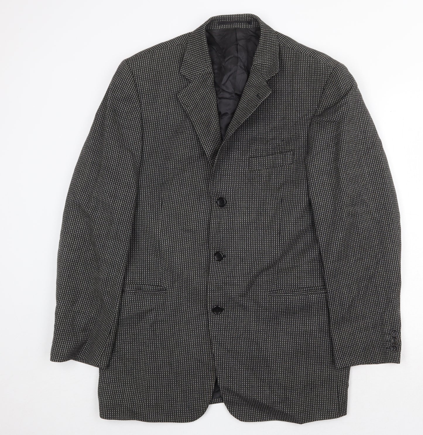 Preworn Mens Grey Geometric Wool Jacket Blazer Size 40 Regular