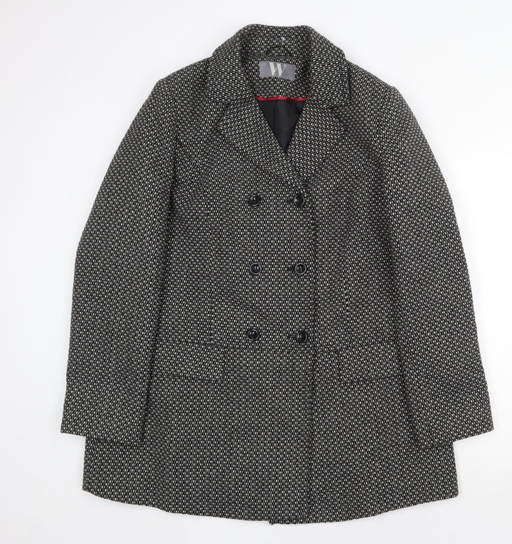 BHS Womens Black Geometric Pea Coat Coat Size 10 Button