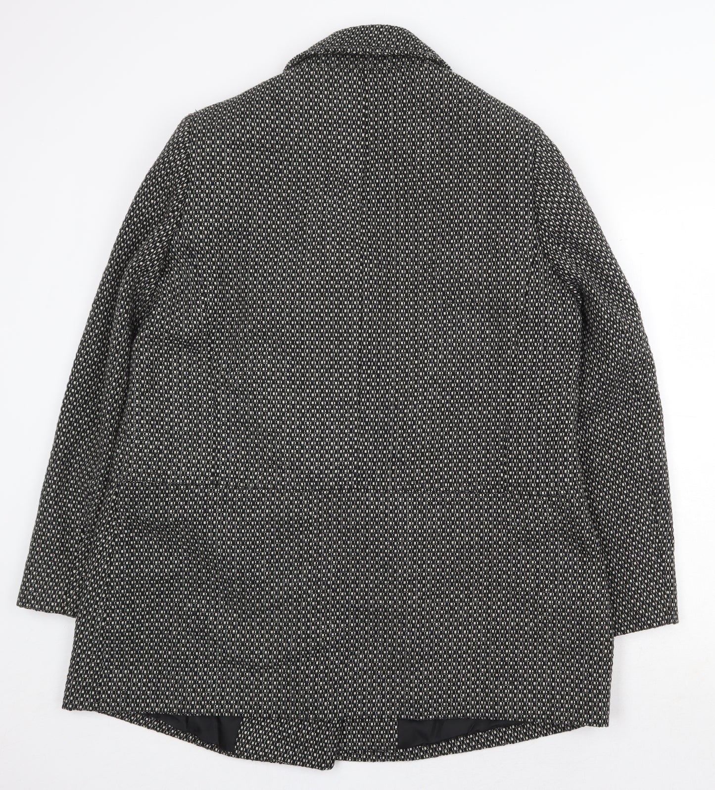 BHS Womens Black Geometric Pea Coat Coat Size 10 Button