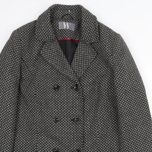 BHS Womens Black Geometric Pea Coat Coat Size 10 Button
