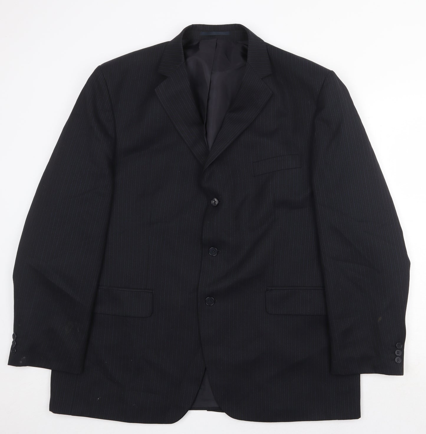 Pinstripe Mens Black Striped Polyester Jacket Suit Jacket Size 46 Regular