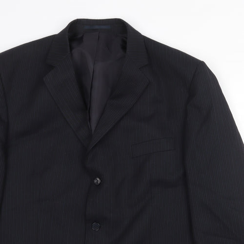 Pinstripe Mens Black Striped Polyester Jacket Suit Jacket Size 46 Regular