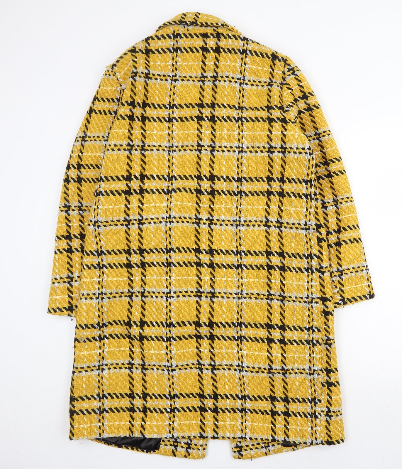 TU Womens Yellow Plaid Overcoat Coat Size 14 Button