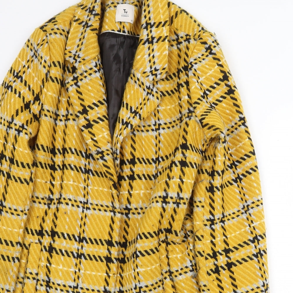 TU Womens Yellow Plaid Overcoat Coat Size 14 Button