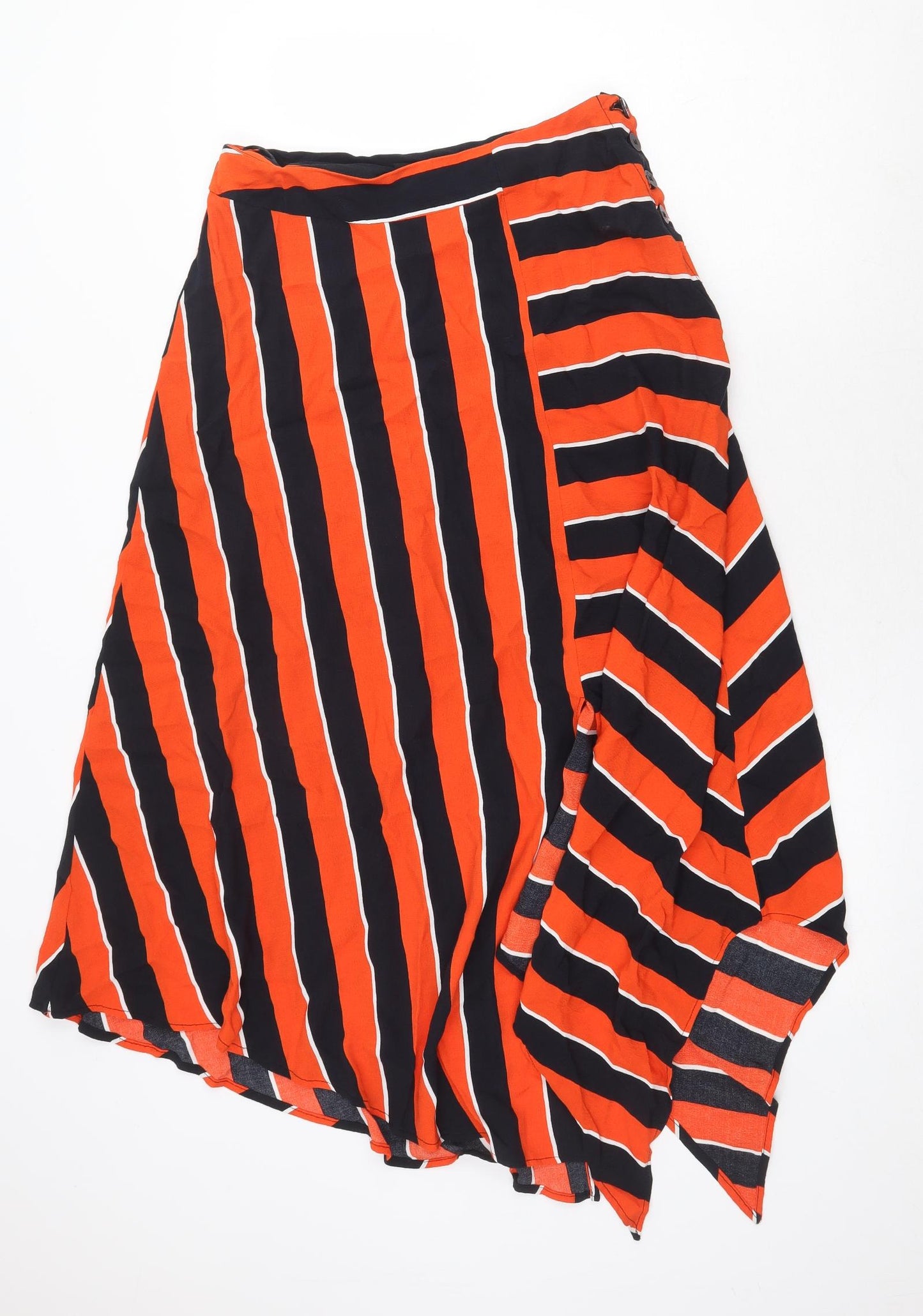 Topshop Womens Orange Striped Polyester Swing Skirt Size 10 Button