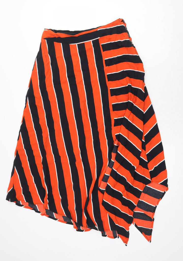 Topshop Womens Orange Striped Polyester Swing Skirt Size 10 Button