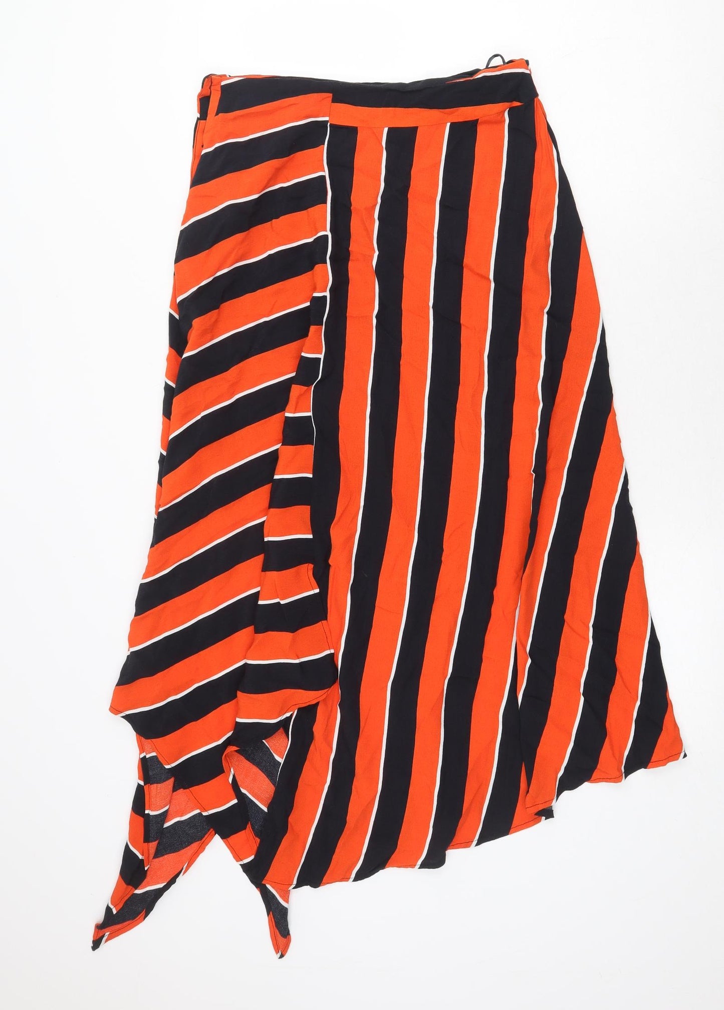 Topshop Womens Orange Striped Polyester Swing Skirt Size 10 Button