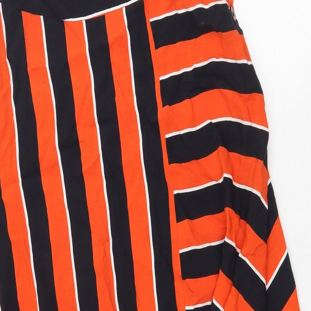 Topshop Womens Orange Striped Polyester Swing Skirt Size 10 Button