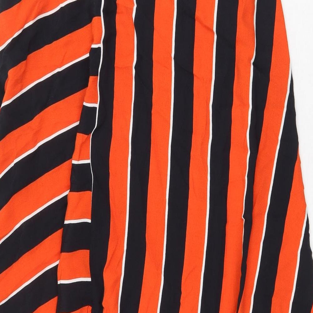 Topshop Womens Orange Striped Polyester Swing Skirt Size 10 Button