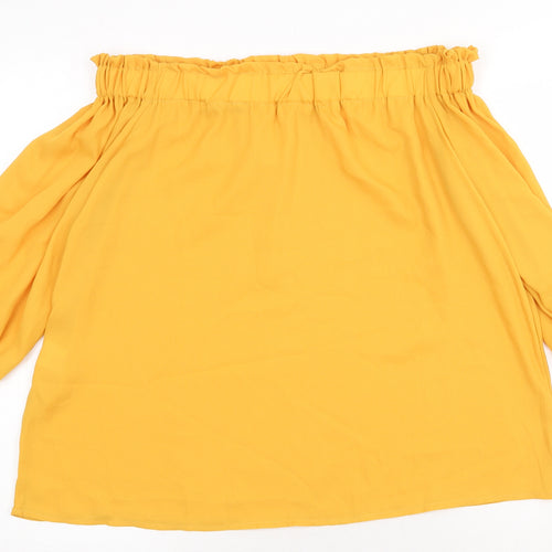 Preworn Womens Yellow Polyester Basic Blouse Size XL Off the Shoulder
