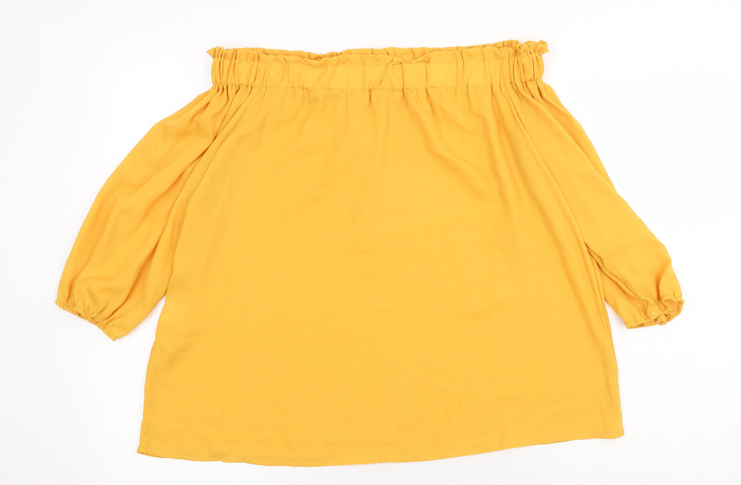 Preworn Womens Yellow Polyester Basic Blouse Size XL Off the Shoulder