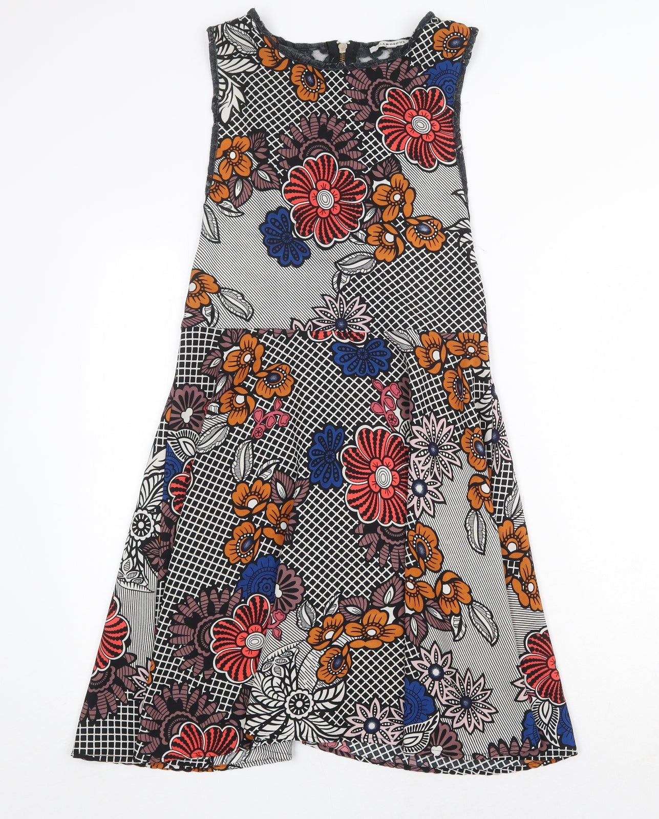 Glamorous Womens Multicoloured Floral Polyester A-Line Size M Scoop Neck Zip - Lace trim