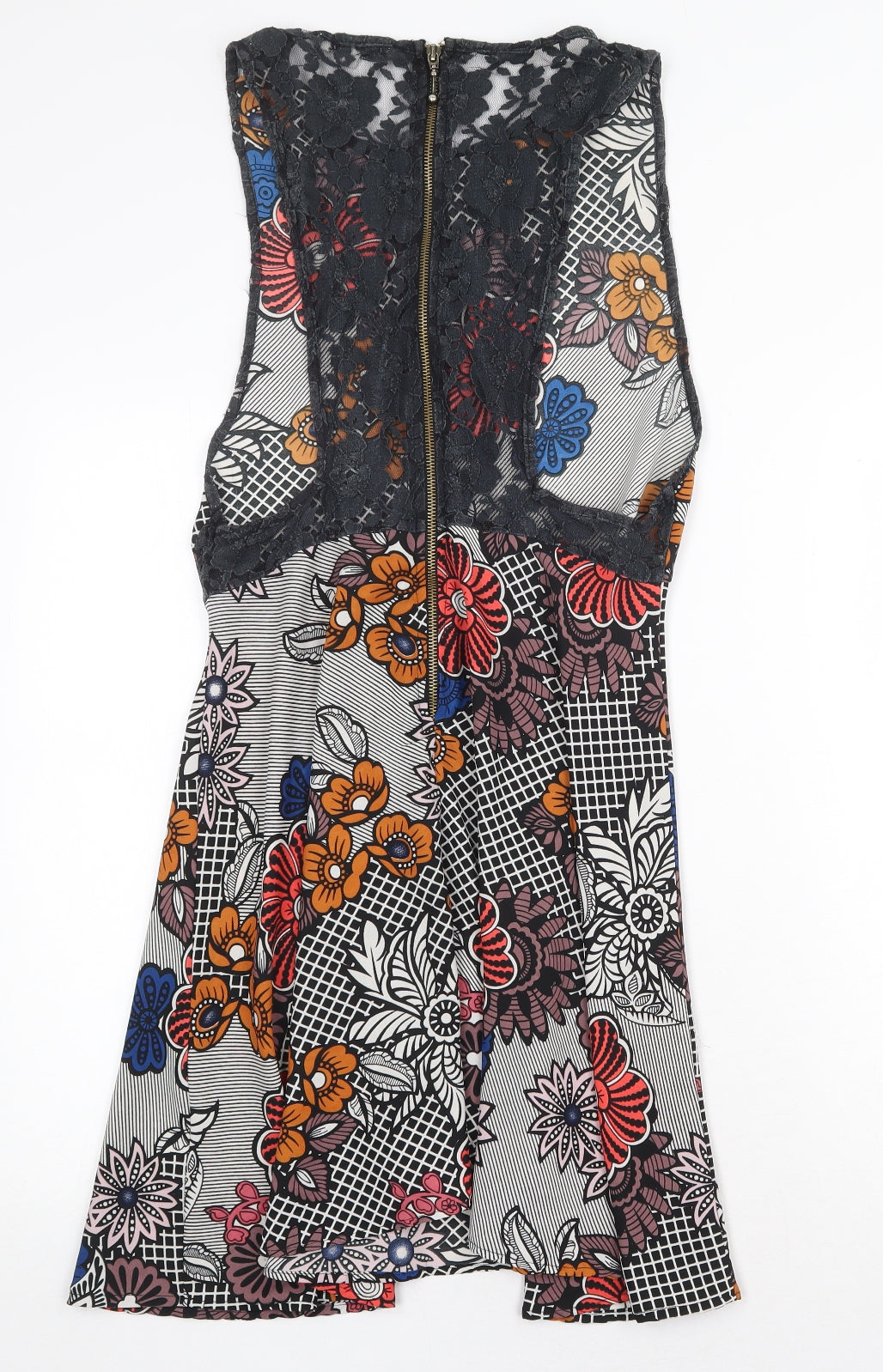 Glamorous Womens Multicoloured Floral Polyester A-Line Size M Scoop Neck Zip - Lace trim