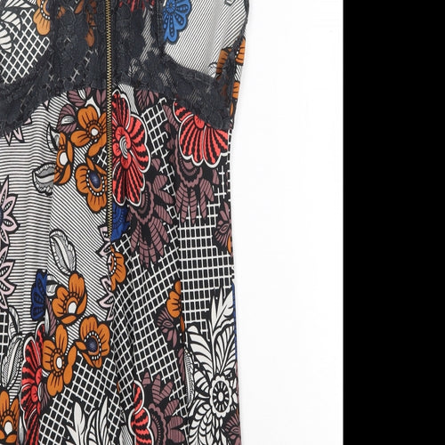 Glamorous Womens Multicoloured Floral Polyester A-Line Size M Scoop Neck Zip - Lace trim
