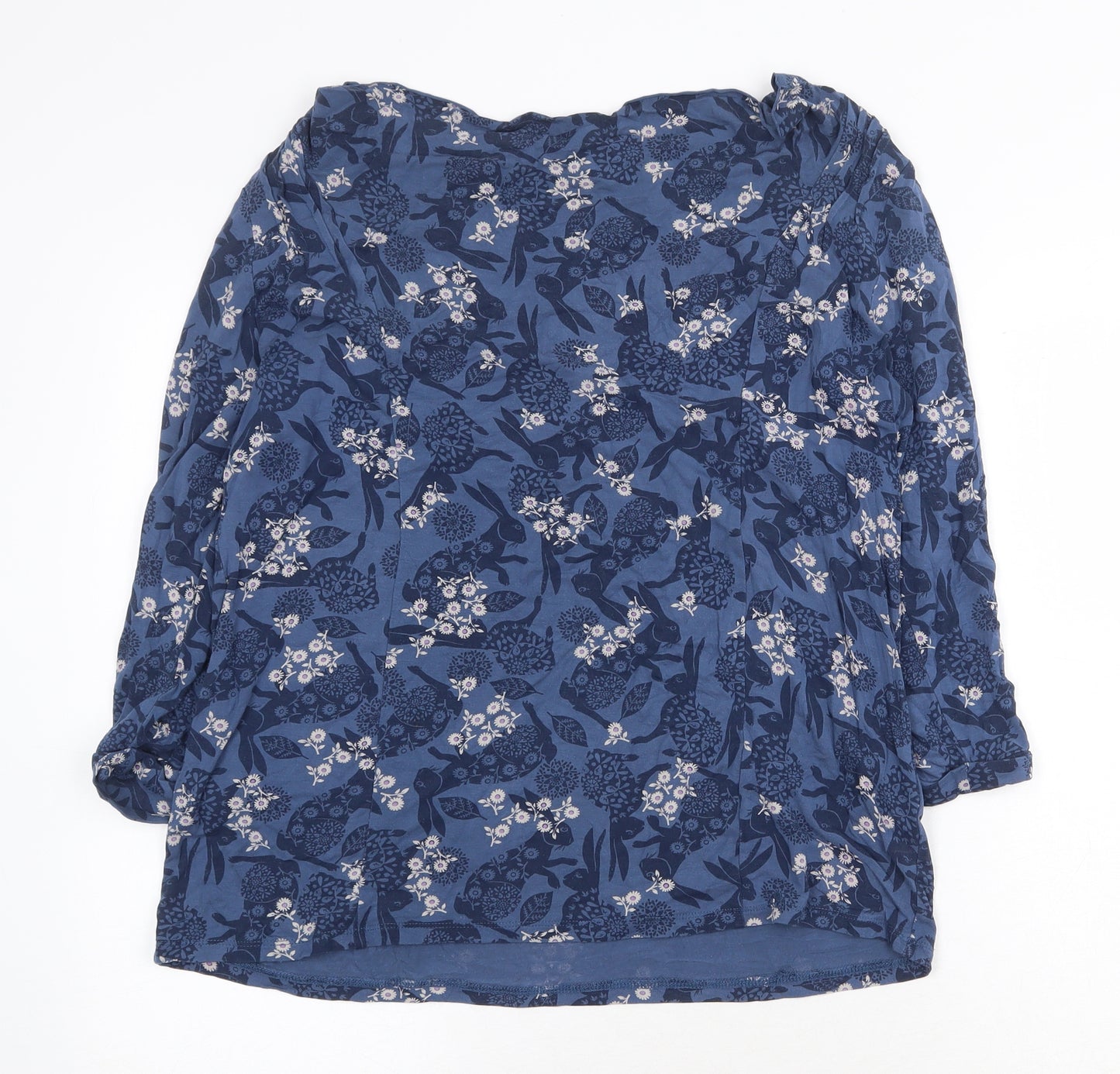 White Stuff Womens Blue Geometric Cotton Basic Blouse Size 16 Boat Neck - Rabbit