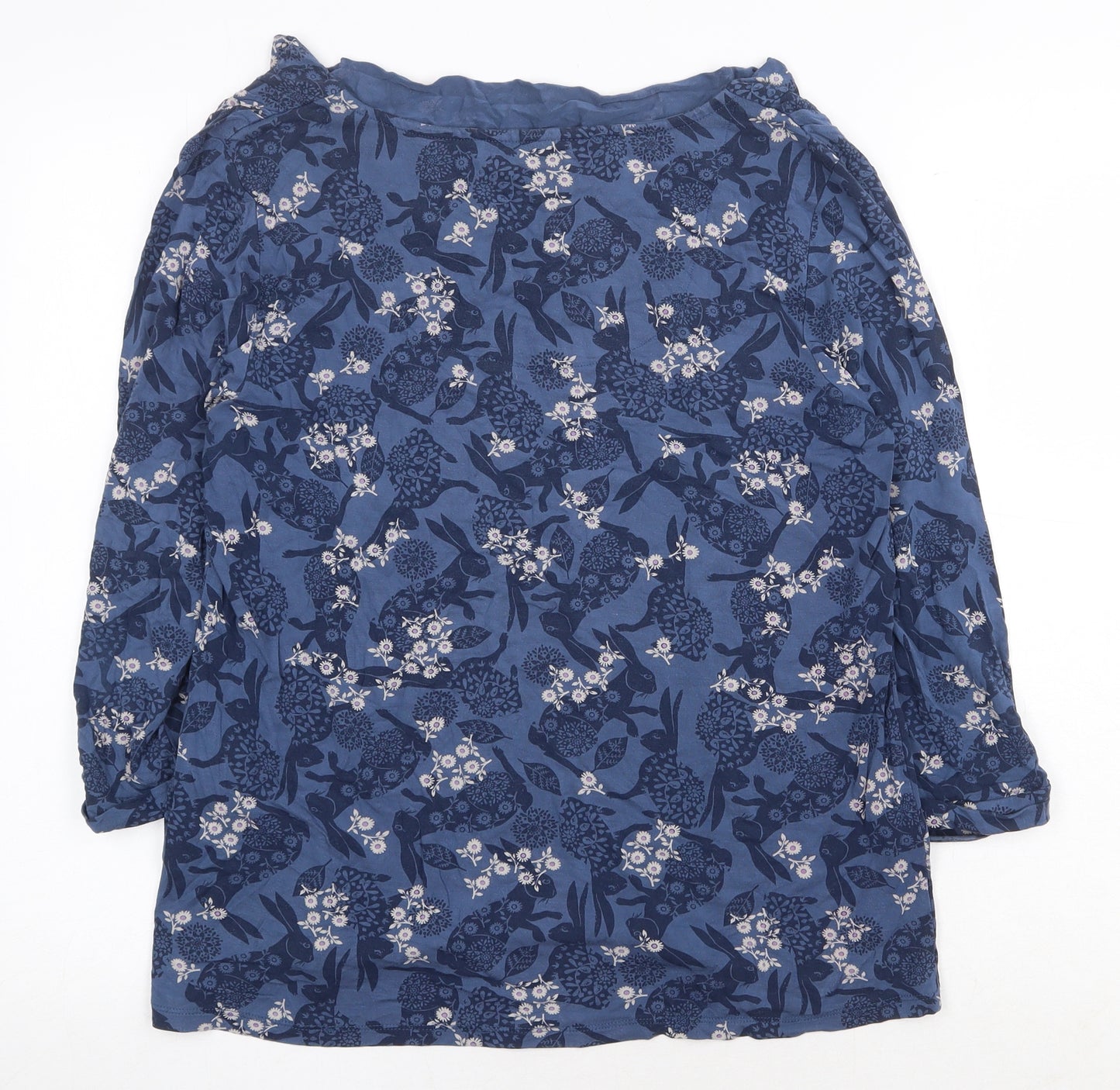 White Stuff Womens Blue Geometric Cotton Basic Blouse Size 16 Boat Neck - Rabbit
