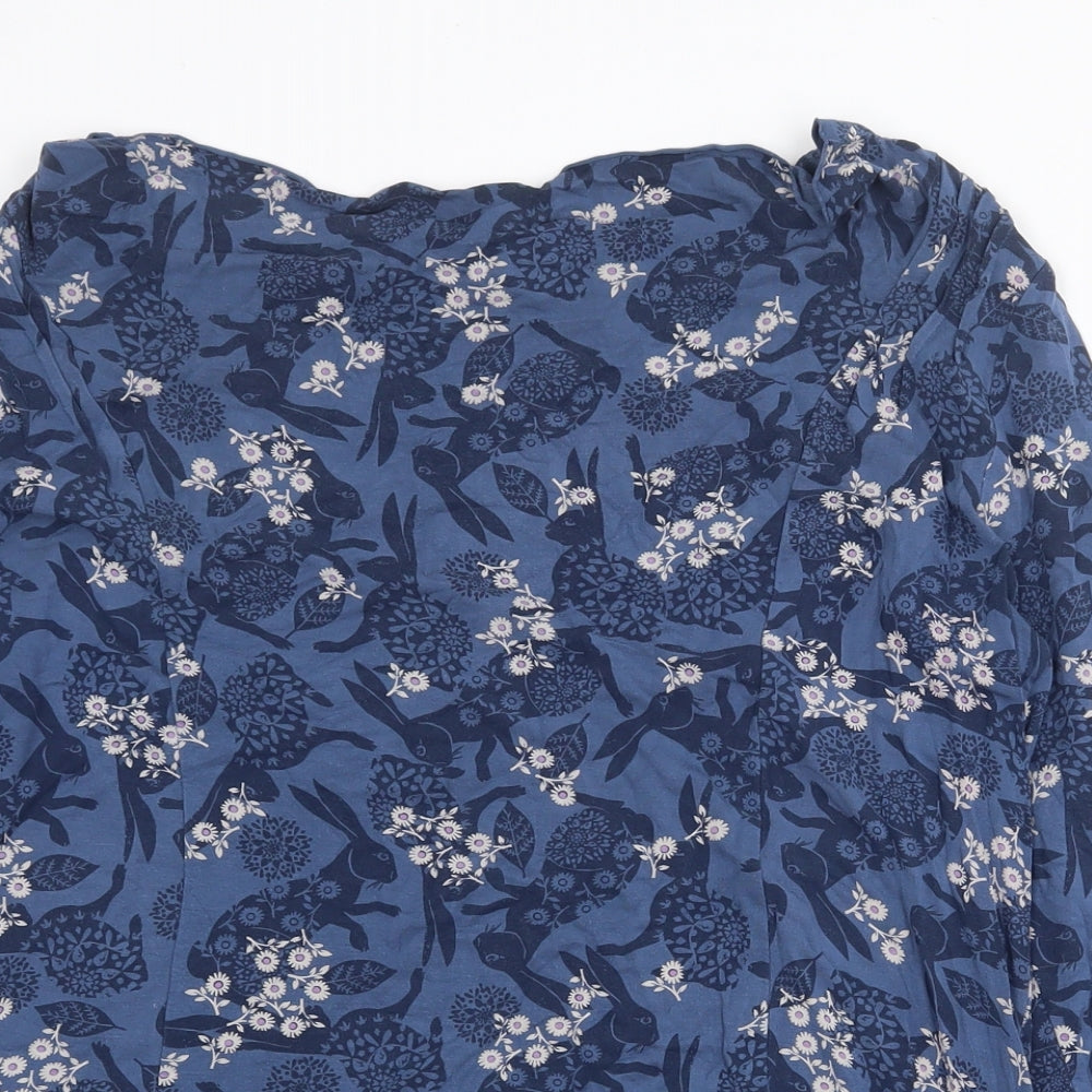 White Stuff Womens Blue Geometric Cotton Basic Blouse Size 16 Boat Neck - Rabbit